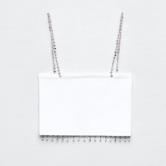 NWT ZARA SEAMLESS RHINESTONE CROP TOP - Picture 4 of 8